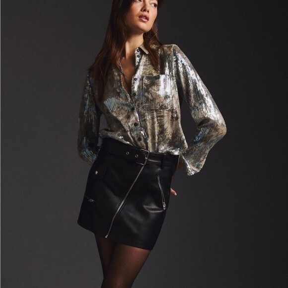 NWT Anthropologie Pilcro Sequin Embellished Tie Dye Button Down Shirt Blouse XS - Picture 7 of 16